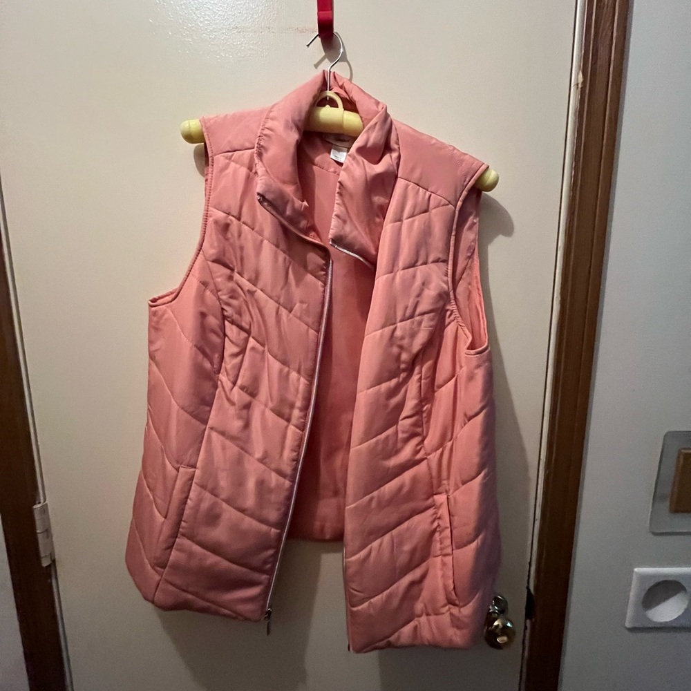 CJ Banks Pink Quilted Puffer Vest with High Collar